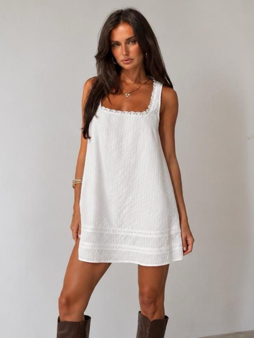 Princess Polly White Mini Sundress with Lace Trim